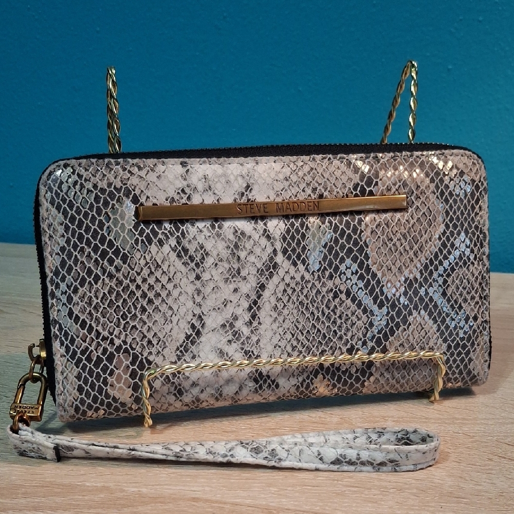 Steve Madden Snake-Print Wristlet in Beige and Taupe